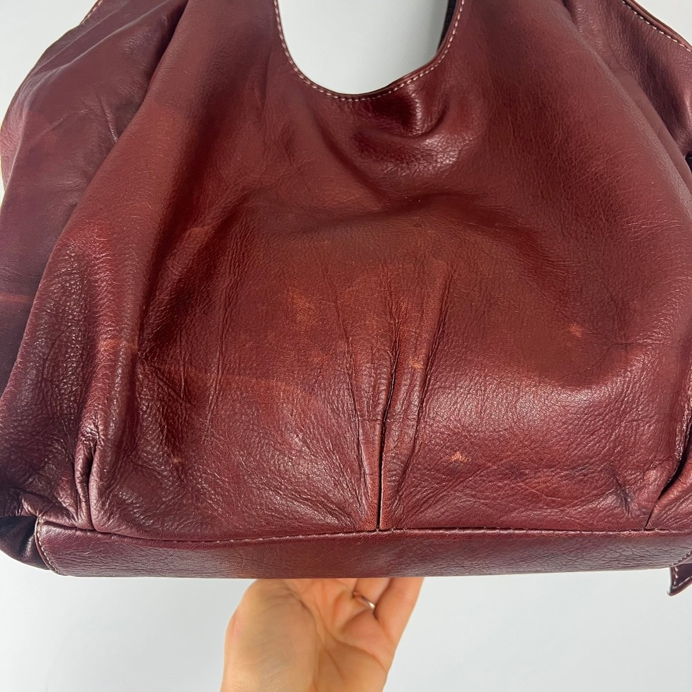 Brown Leather Hobo Shoulder Bag Pleated Slouchy Tote Boho Y2k Academia Retro - Picture 5 of 14